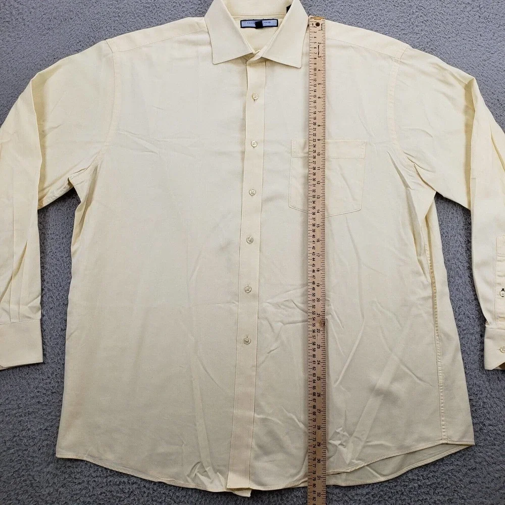 Tommy Hilfiger Shirt Mens XL 17 34-35 Yellow Long Sleeve Button‎ Up Pocket